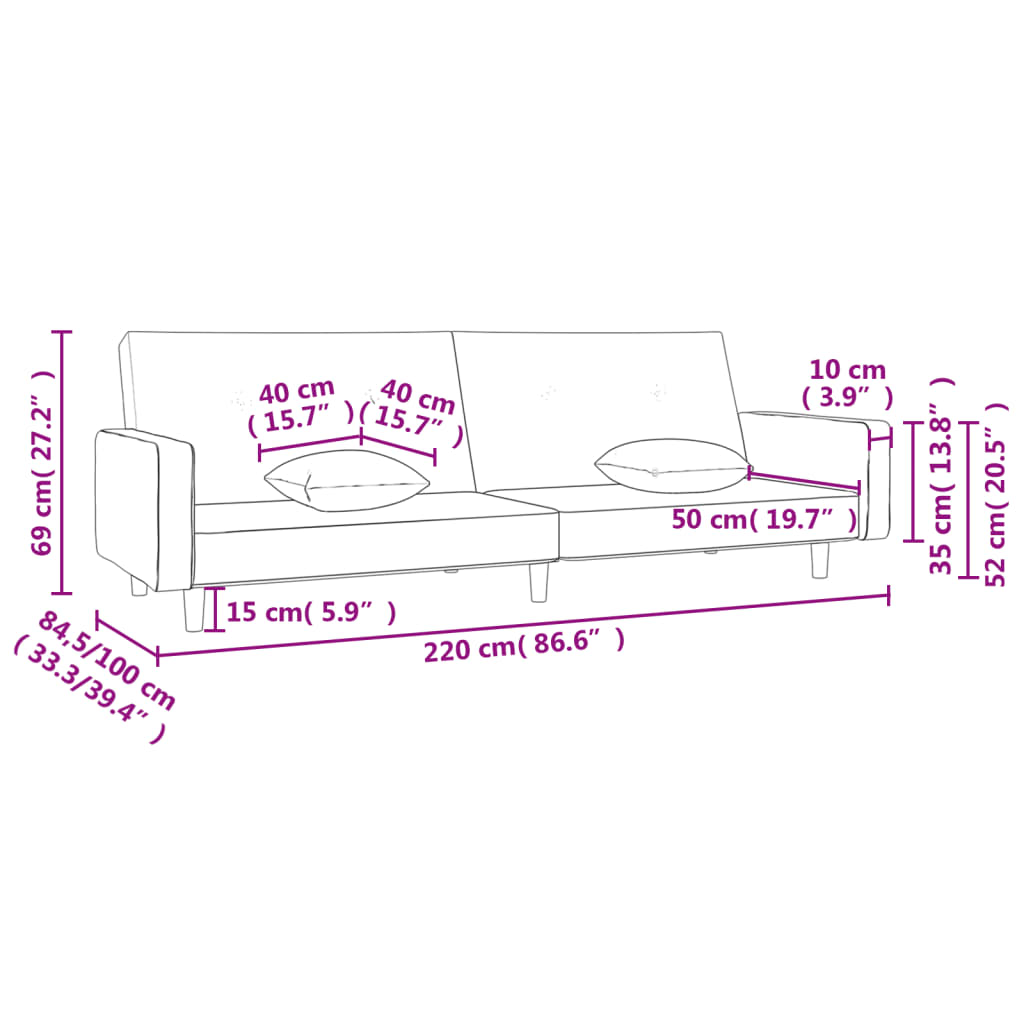 Schlafsofa 2-Sitzer mit 2 Kissen Dunkelbraun Stoff