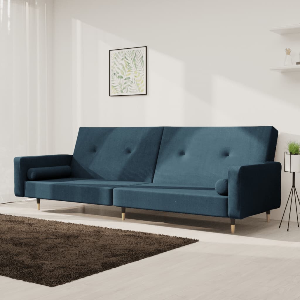 Schlafsofa 2-Sitzer mit 2 Kissen Blau Samt