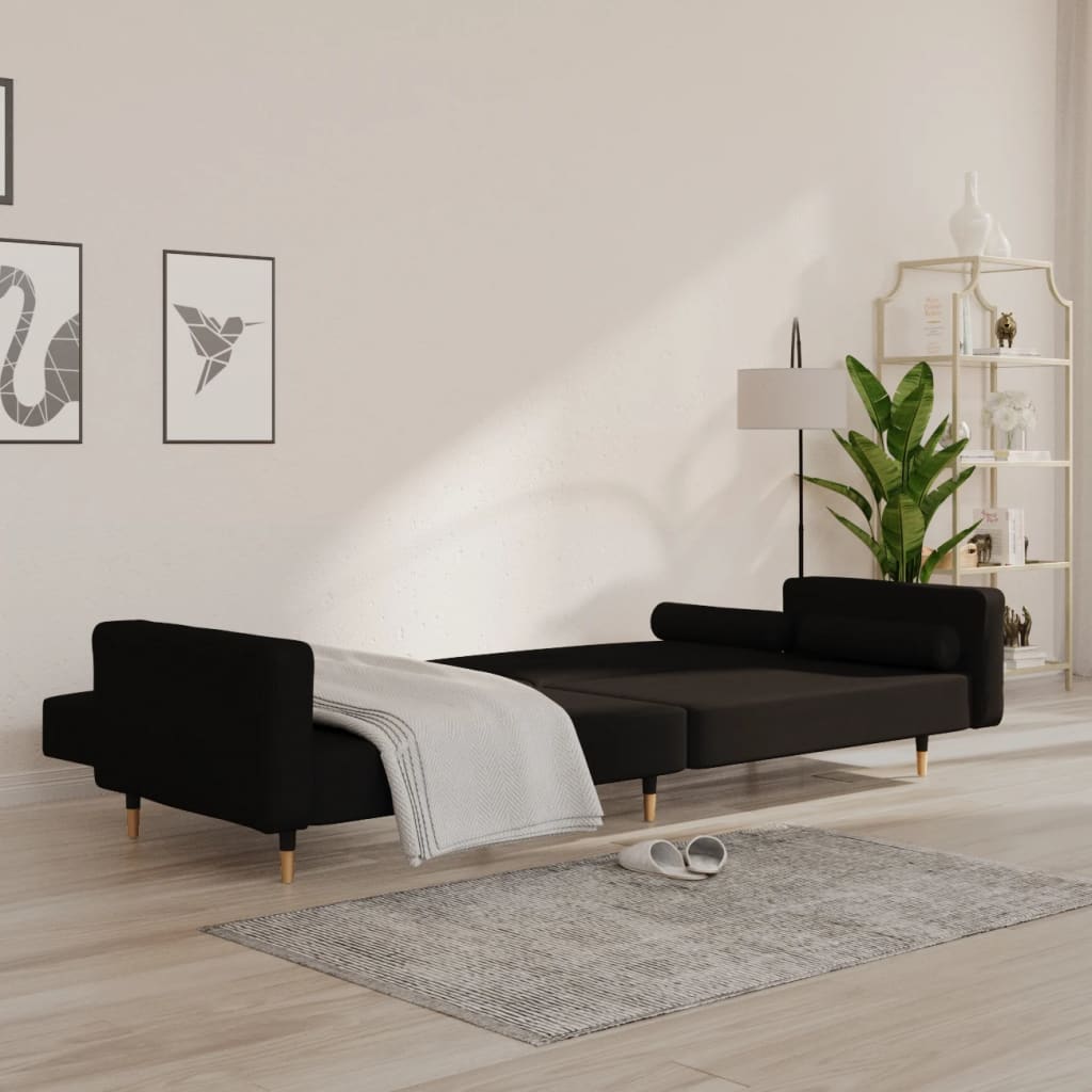 Schlafsofa 2-Sitzer mit 2 Kissen Schwarz Samt