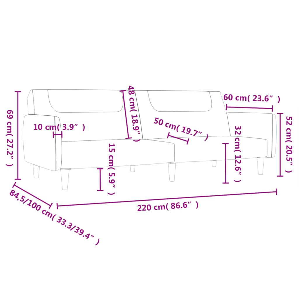 Schlafsofa 2-Sitzer Taupe Stoff