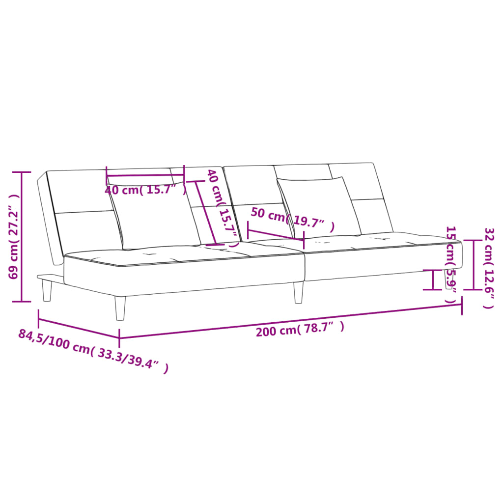 Schlafsofa 2-Sitzer mit 2 Kissen Hellgrau Stoff