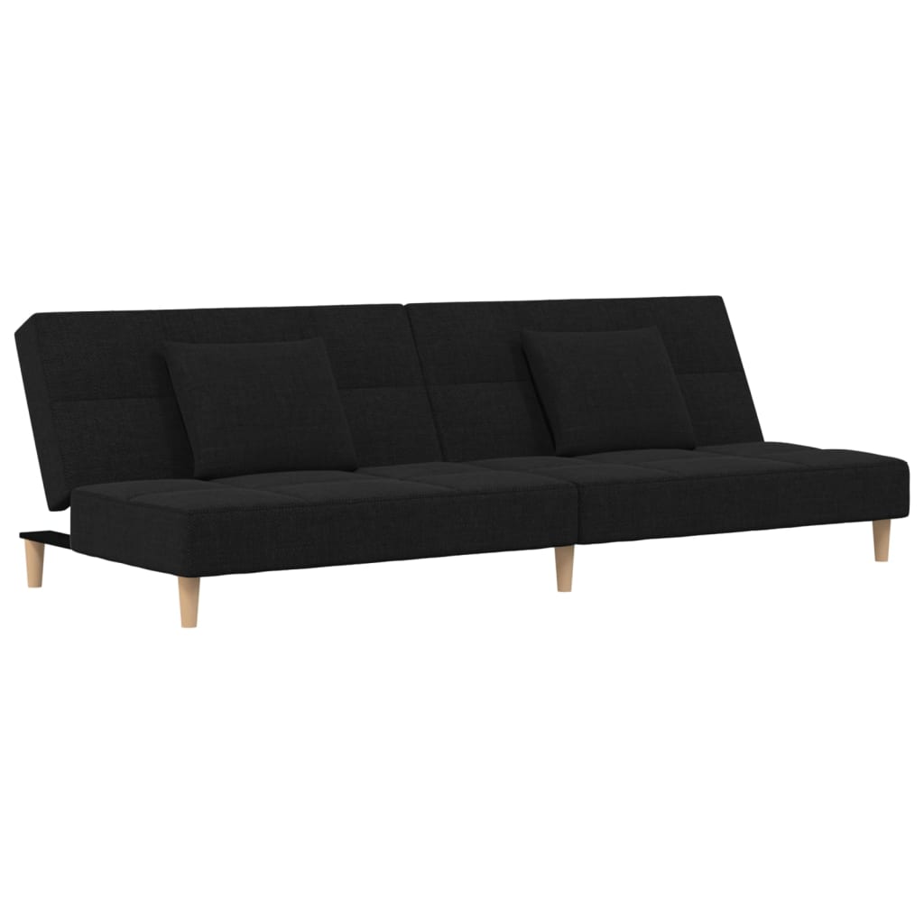 Schlafsofa 2-Sitzer mit 2 Kissen Schwarz Stoff