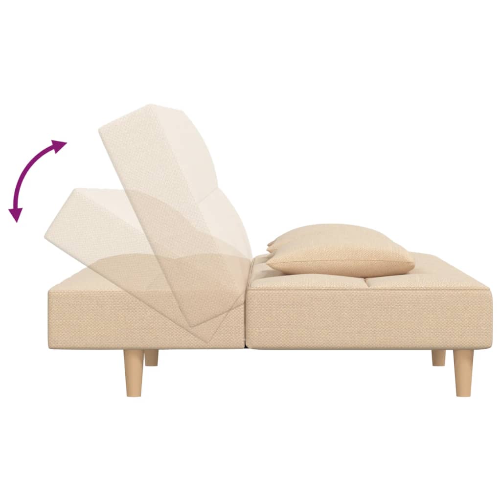 Schlafsofa 2-Sitzer mit 2 Kissen Creme Stoff