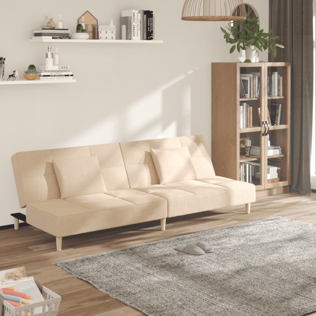 Schlafsofa 2-Sitzer mit 2 Kissen Creme Stoff