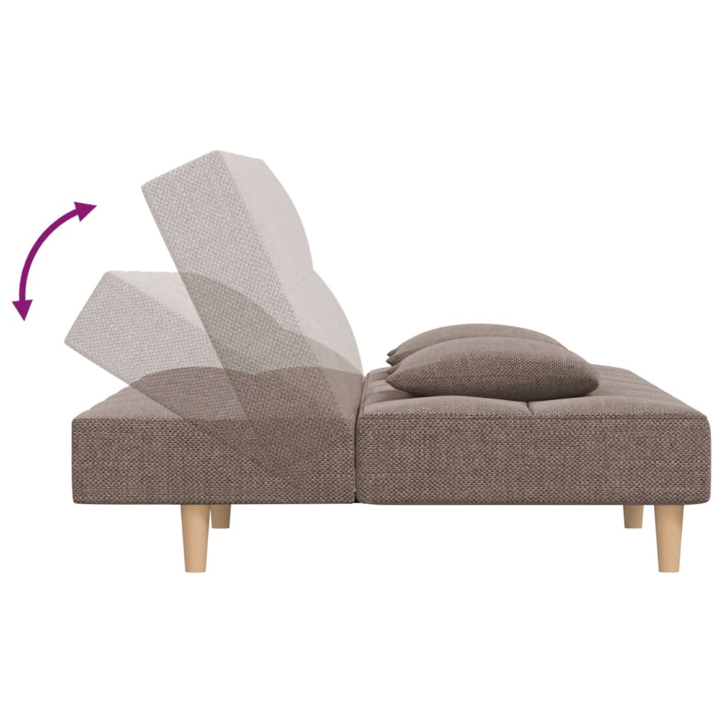 Schlafsofa 2-Sitzer mit 2 Kissen Taupe Stoff