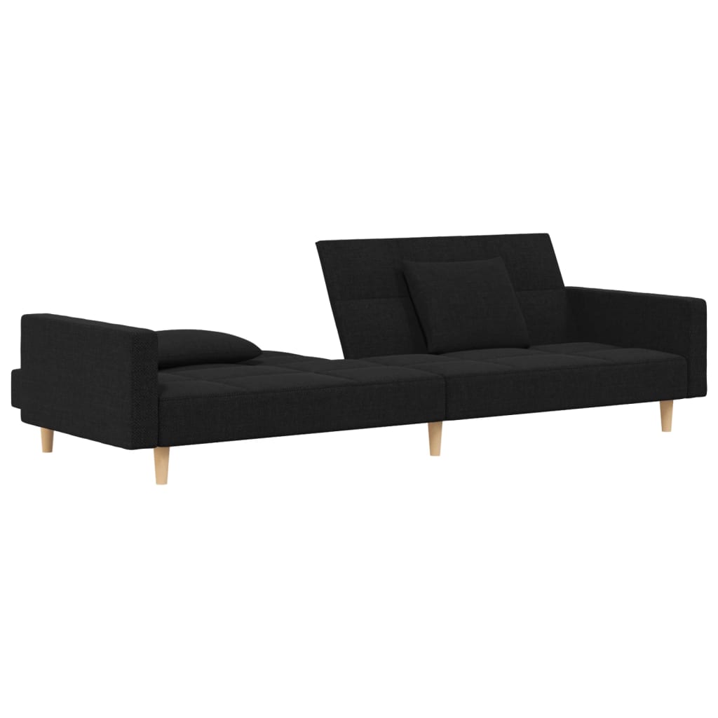 Schlafsofa 2-Sitzer mit 2 Kissen Schwarz Stoff