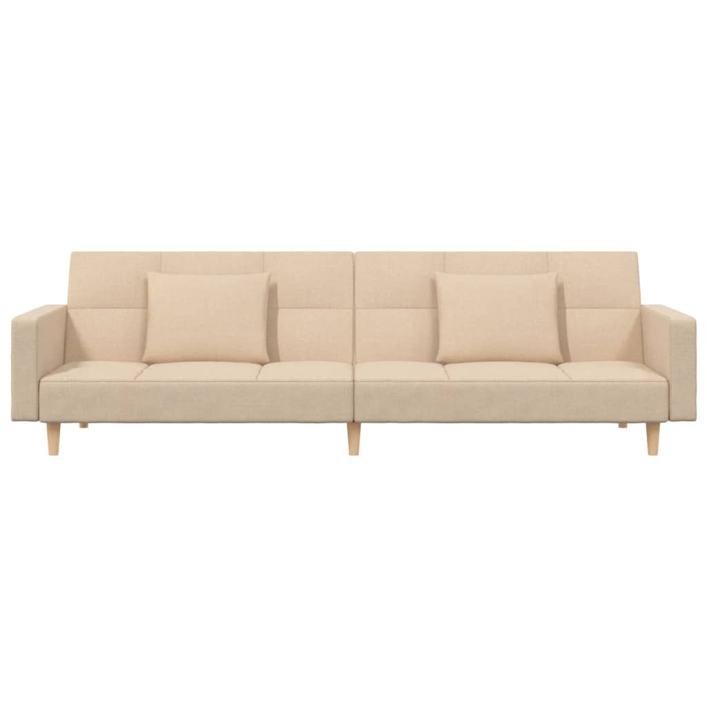 Schlafsofa 2-Sitzer mit 2 Kissen Creme Stoff