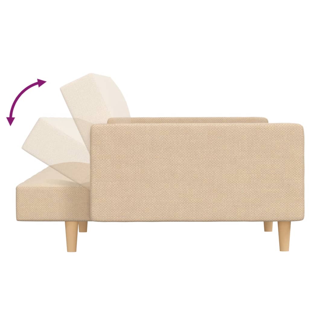 Schlafsofa 2-Sitzer mit 2 Kissen Creme Stoff