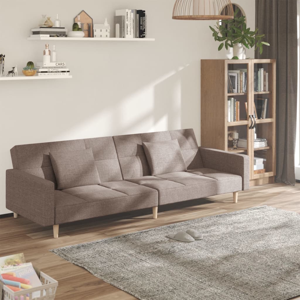 Schlafsofa 2-Sitzer mit 2 Kissen Taupe Stoff