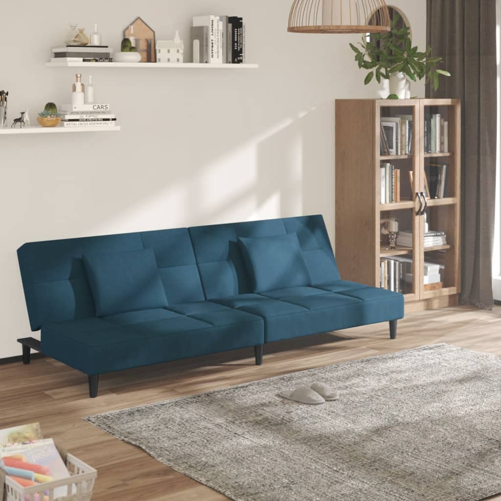 Schlafsofa 2-Sitzer mit 2 Kissen Blau Samt