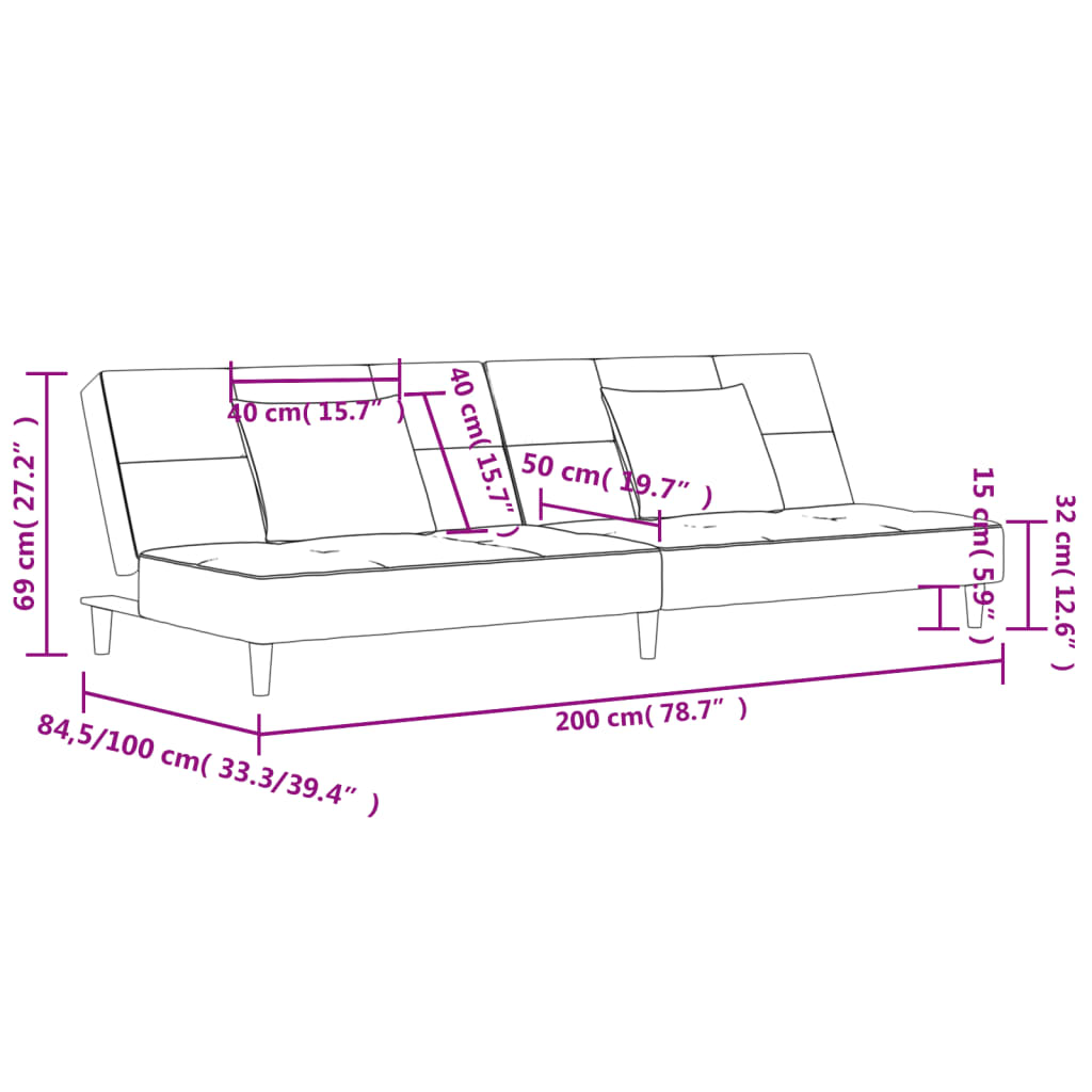 Schlafsofa 2-Sitzer mit 2 Kissen Dunkelgrau Samt