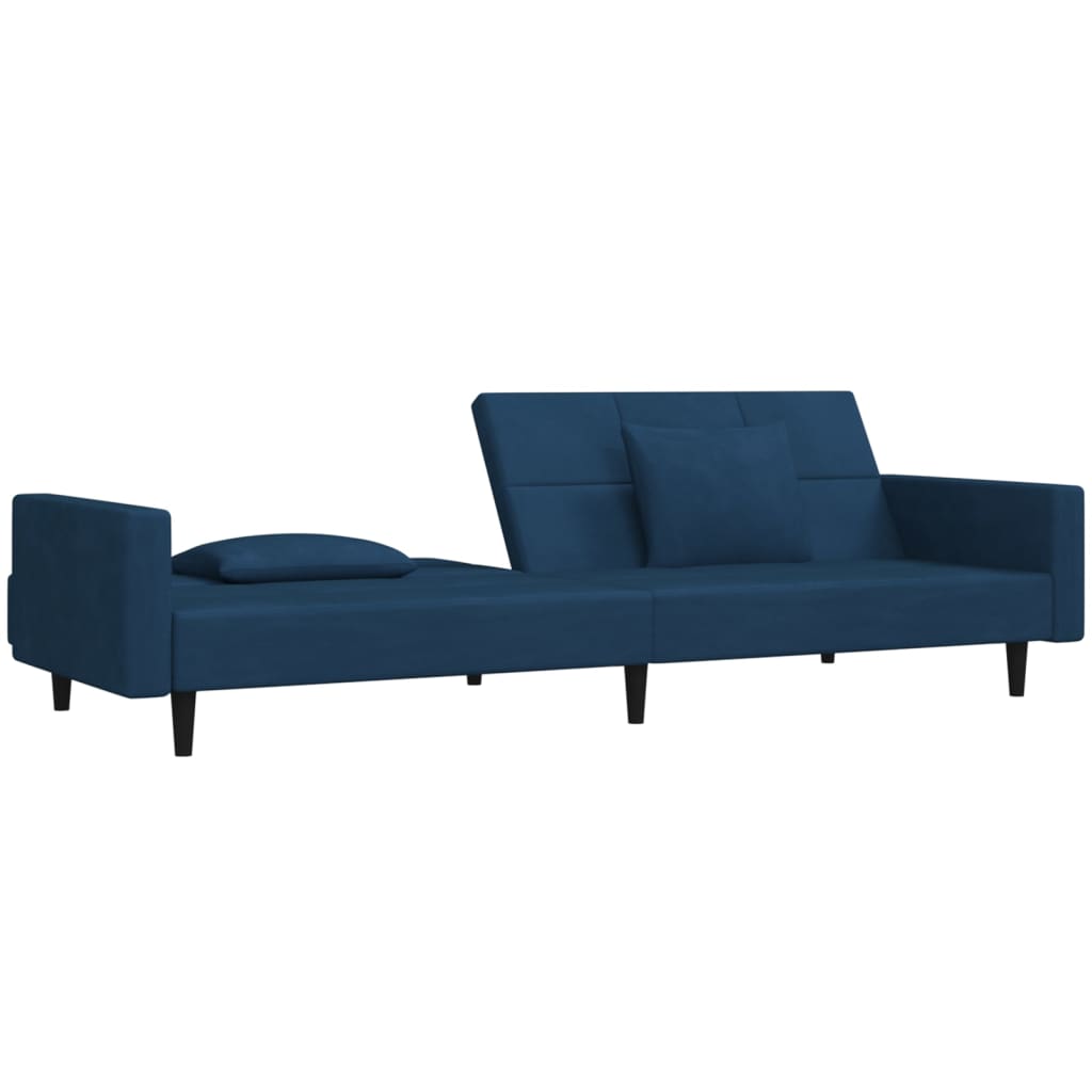 Schlafsofa 2-Sitzer mit 2 Kissen Blau Samt