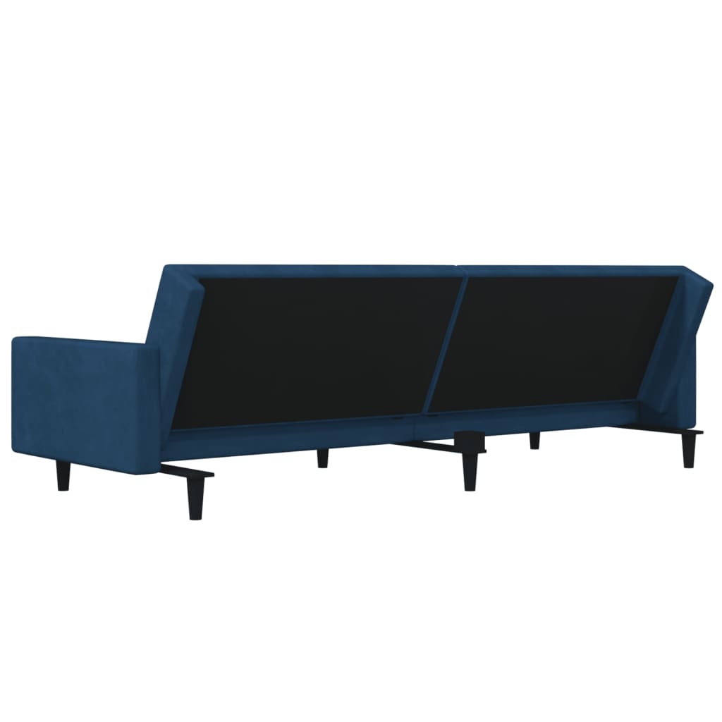 Schlafsofa 2-Sitzer mit 2 Kissen Blau Samt