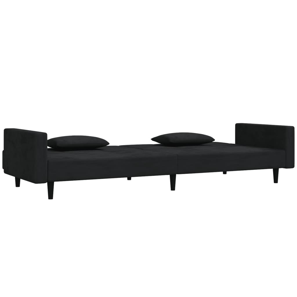 Schlafsofa 2-Sitzer mit 2 Kissen Schwarz Samt