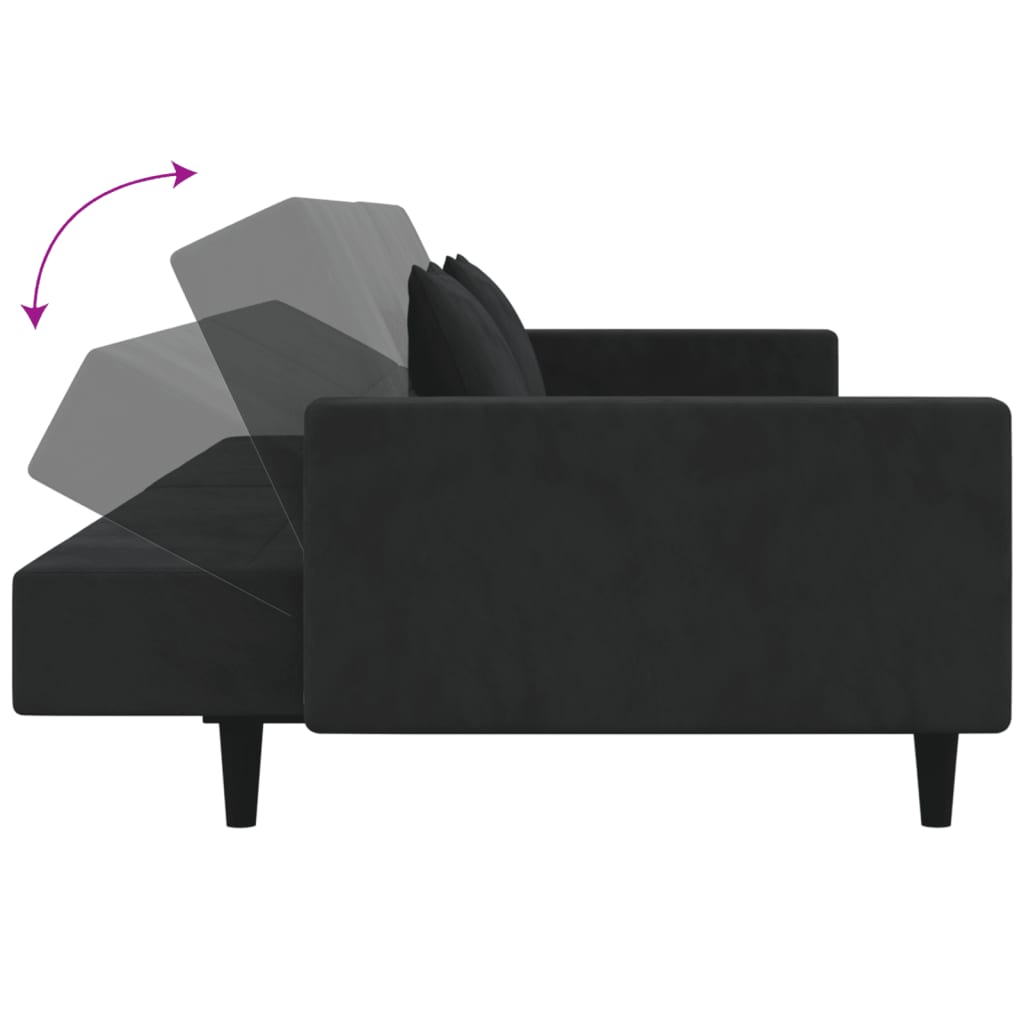 Schlafsofa 2-Sitzer mit 2 Kissen Schwarz Samt