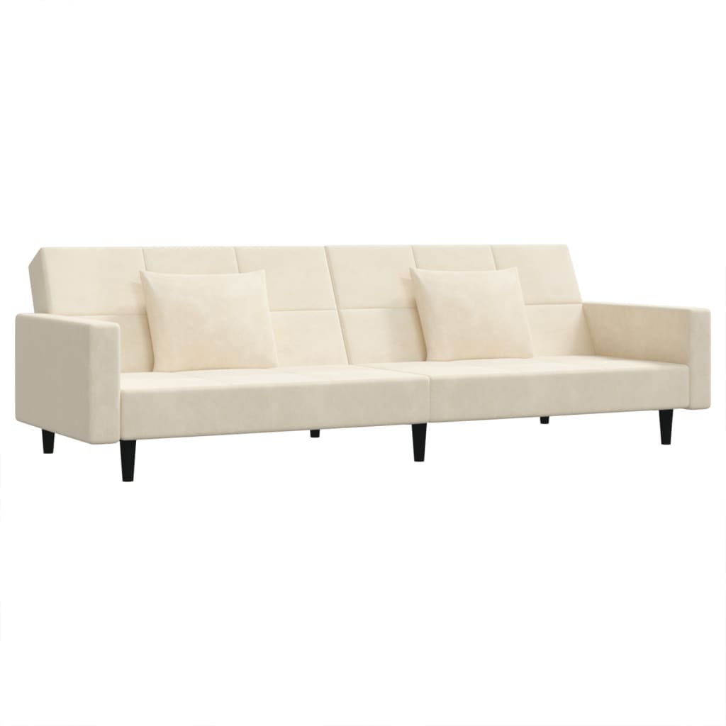 Schlafsofa 2-Sitzer mit 2 Kissen Creme Samt