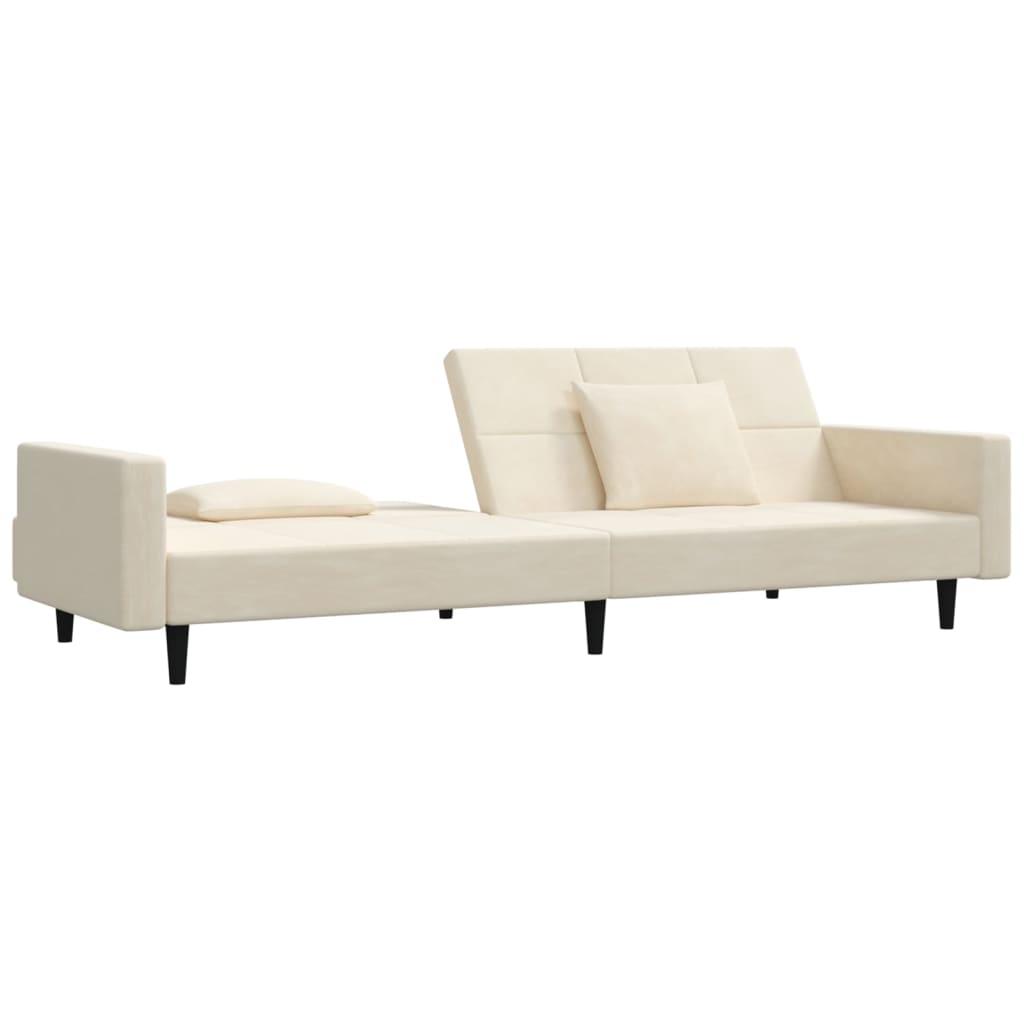 Schlafsofa 2-Sitzer mit 2 Kissen Creme Samt