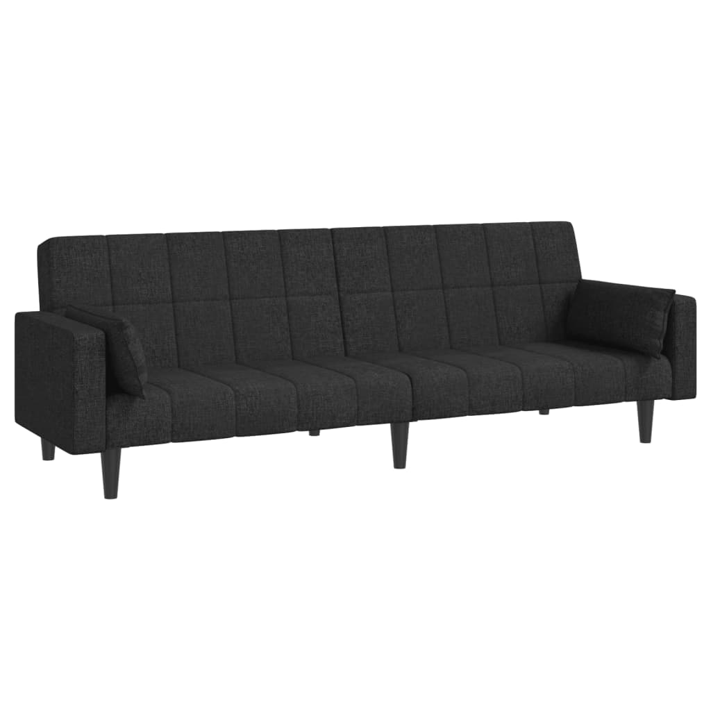 Schlafsofa 2-Sitzer mit 2 Kissen Schwarz Stoff