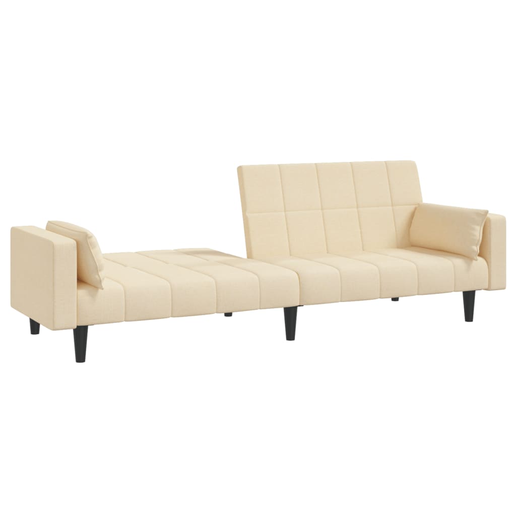 Schlafsofa 2-Sitzer mit 2 Kissen Creme Stoff