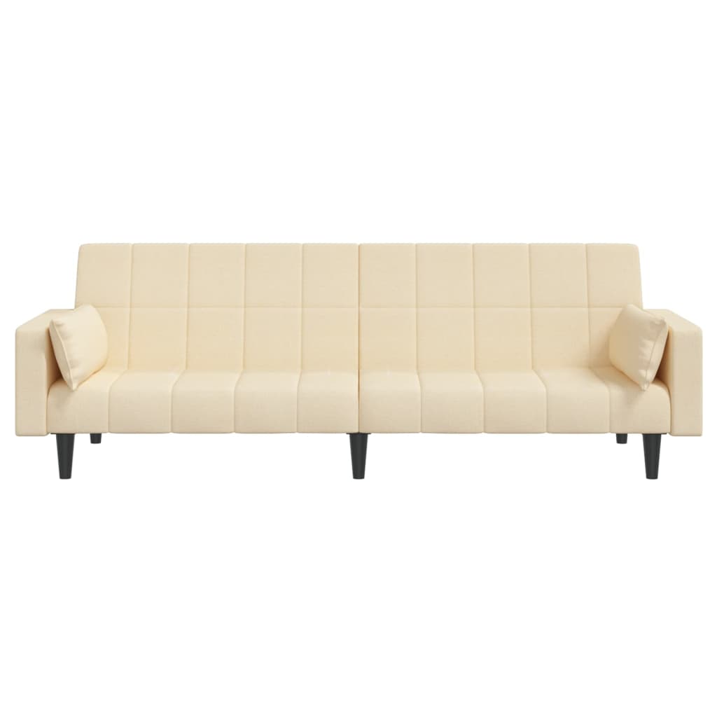 Schlafsofa 2-Sitzer mit 2 Kissen Creme Stoff