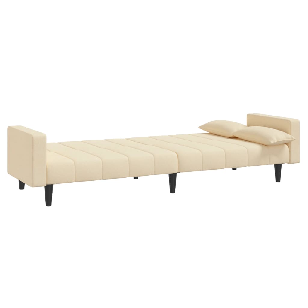 Schlafsofa 2-Sitzer mit 2 Kissen Creme Stoff