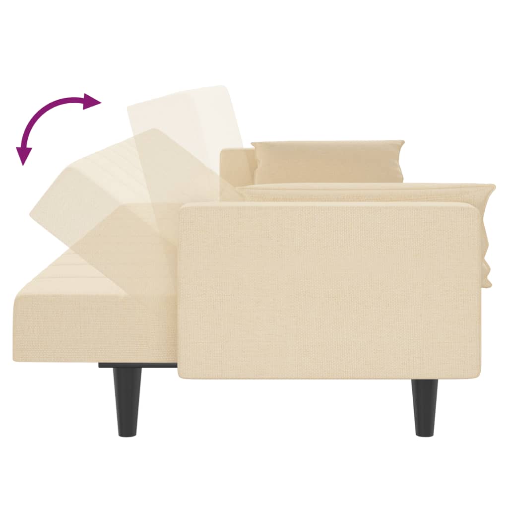 Schlafsofa 2-Sitzer mit 2 Kissen Creme Stoff