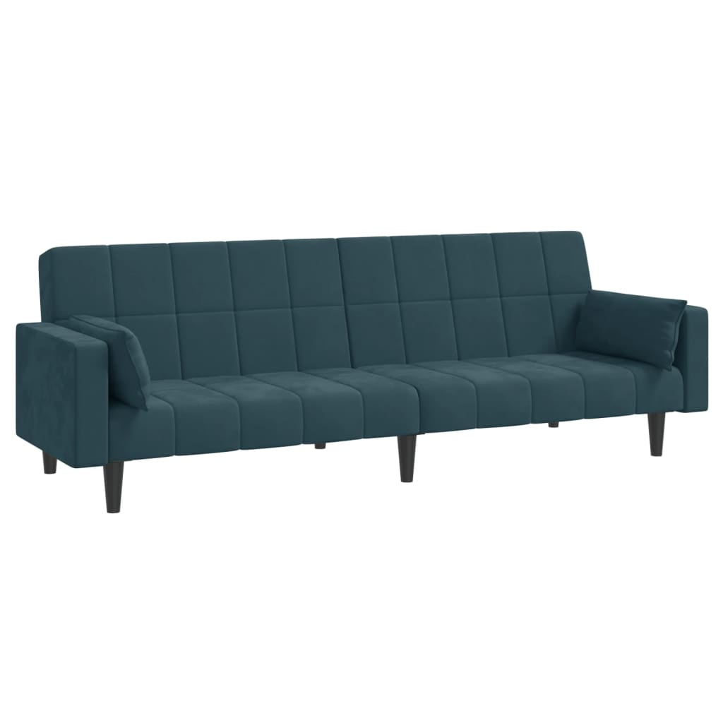 Schlafsofa 2-Sitzer mit 2 Kissen Blau Samt