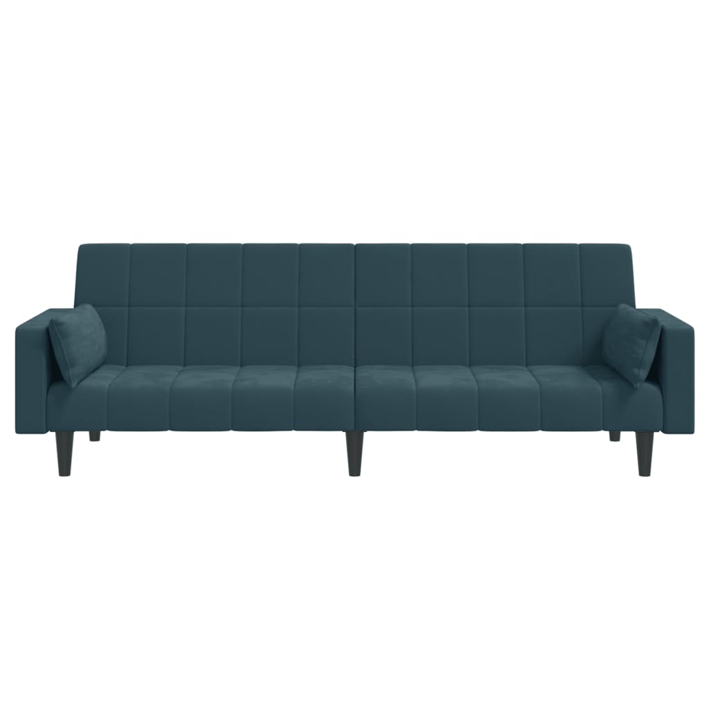 Schlafsofa 2-Sitzer mit 2 Kissen Blau Samt