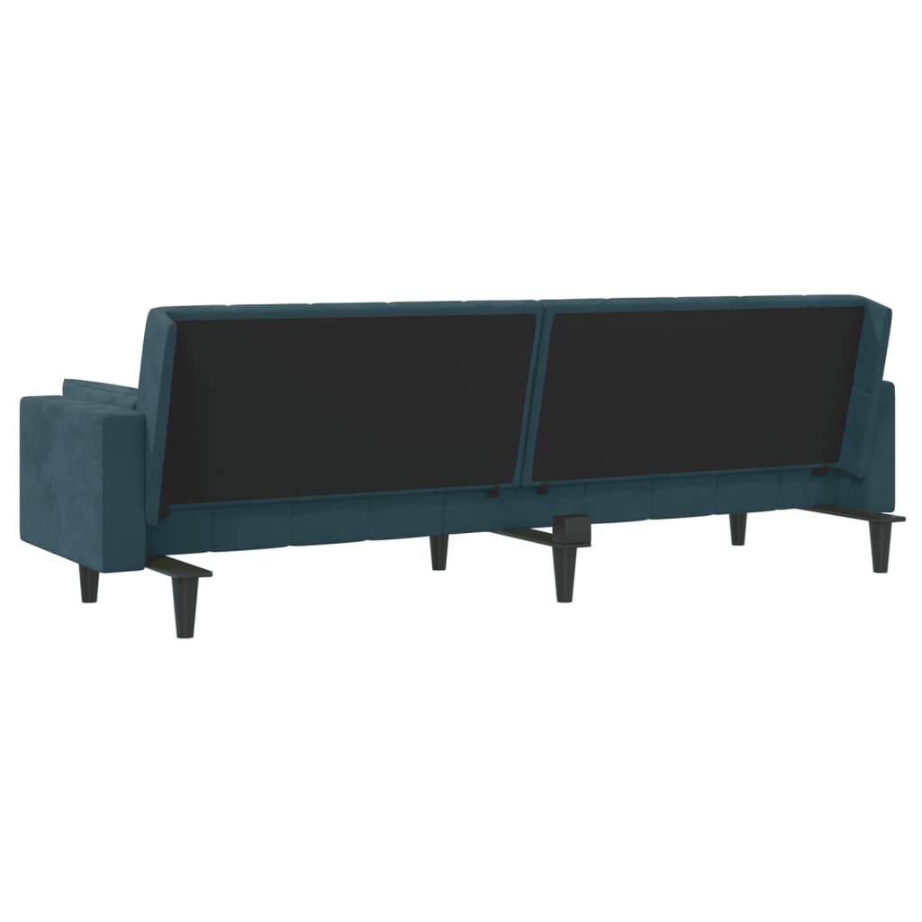 Schlafsofa 2-Sitzer mit 2 Kissen Blau Samt