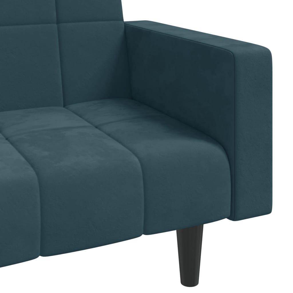 Schlafsofa 2-Sitzer mit 2 Kissen Blau Samt