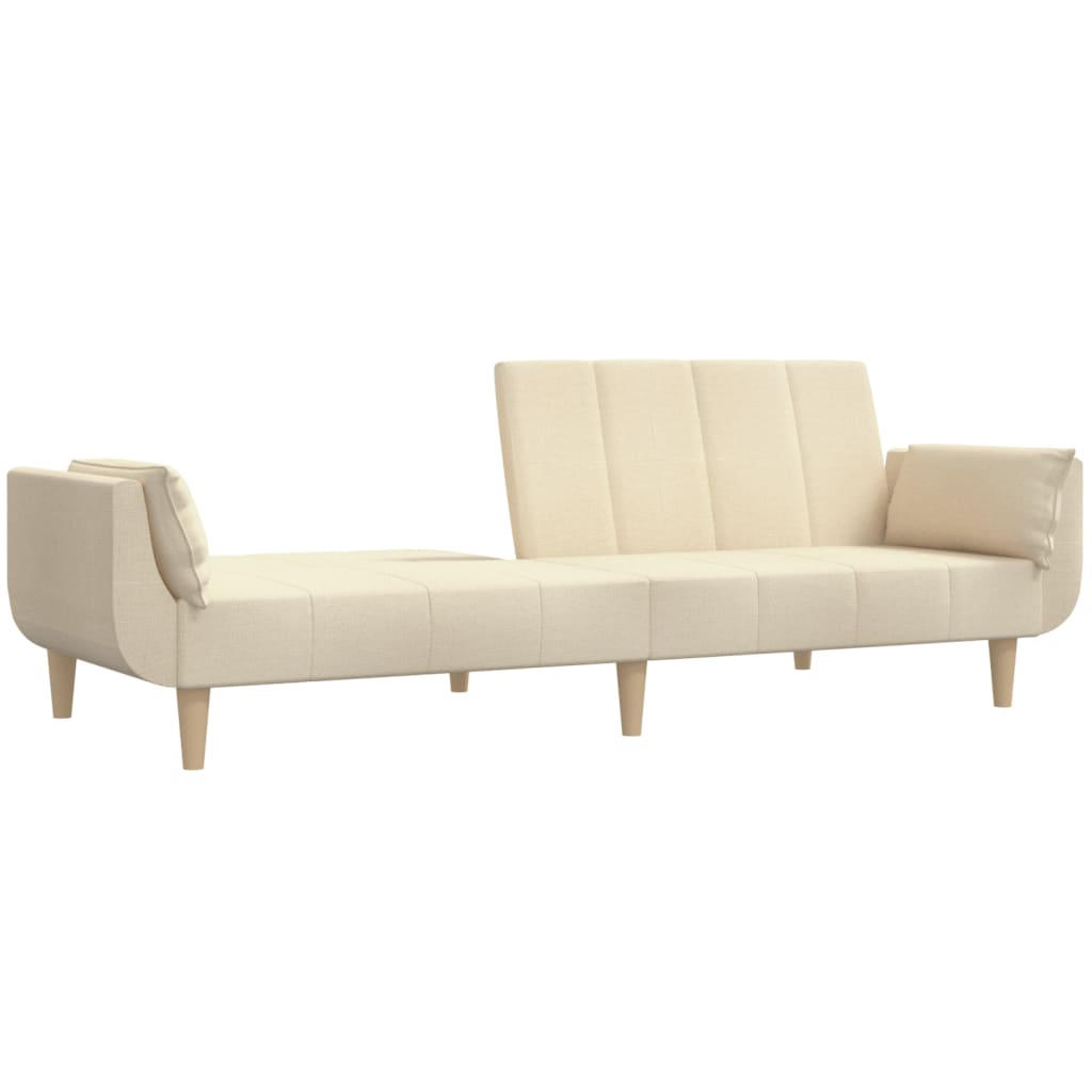 Schlafsofa 2-Sitzer mit 2 Kissen Creme Stoff