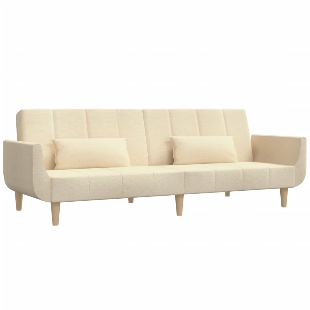 Schlafsofa 2-Sitzer mit 2 Kissen Creme Stoff