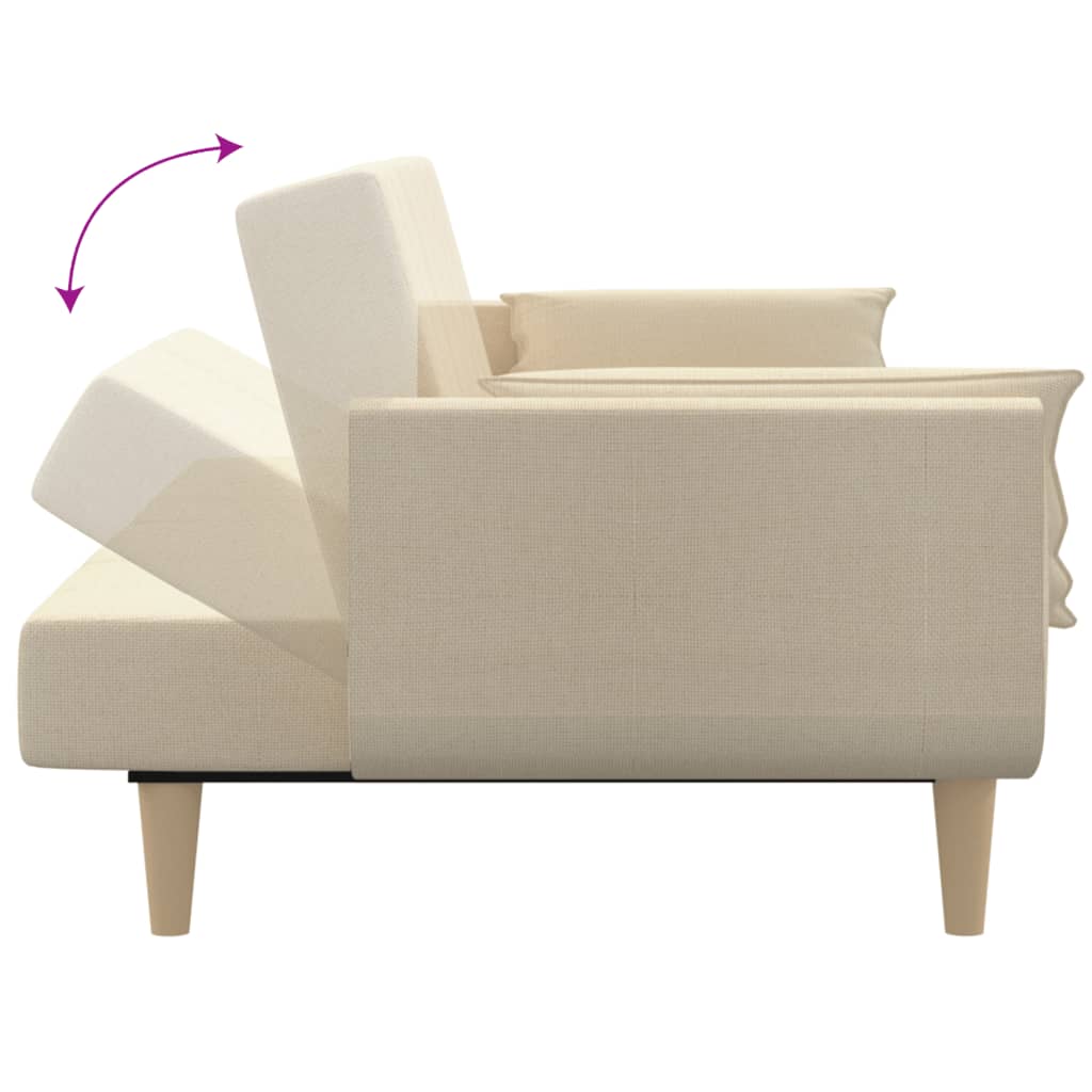 Schlafsofa 2-Sitzer mit 2 Kissen Creme Stoff