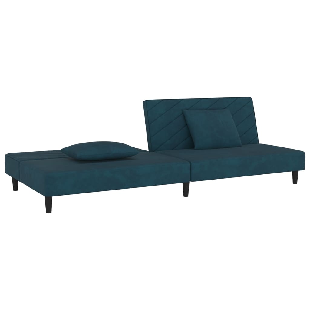 Schlafsofa 2-Sitzer mit 2 Kissen Blau Samt