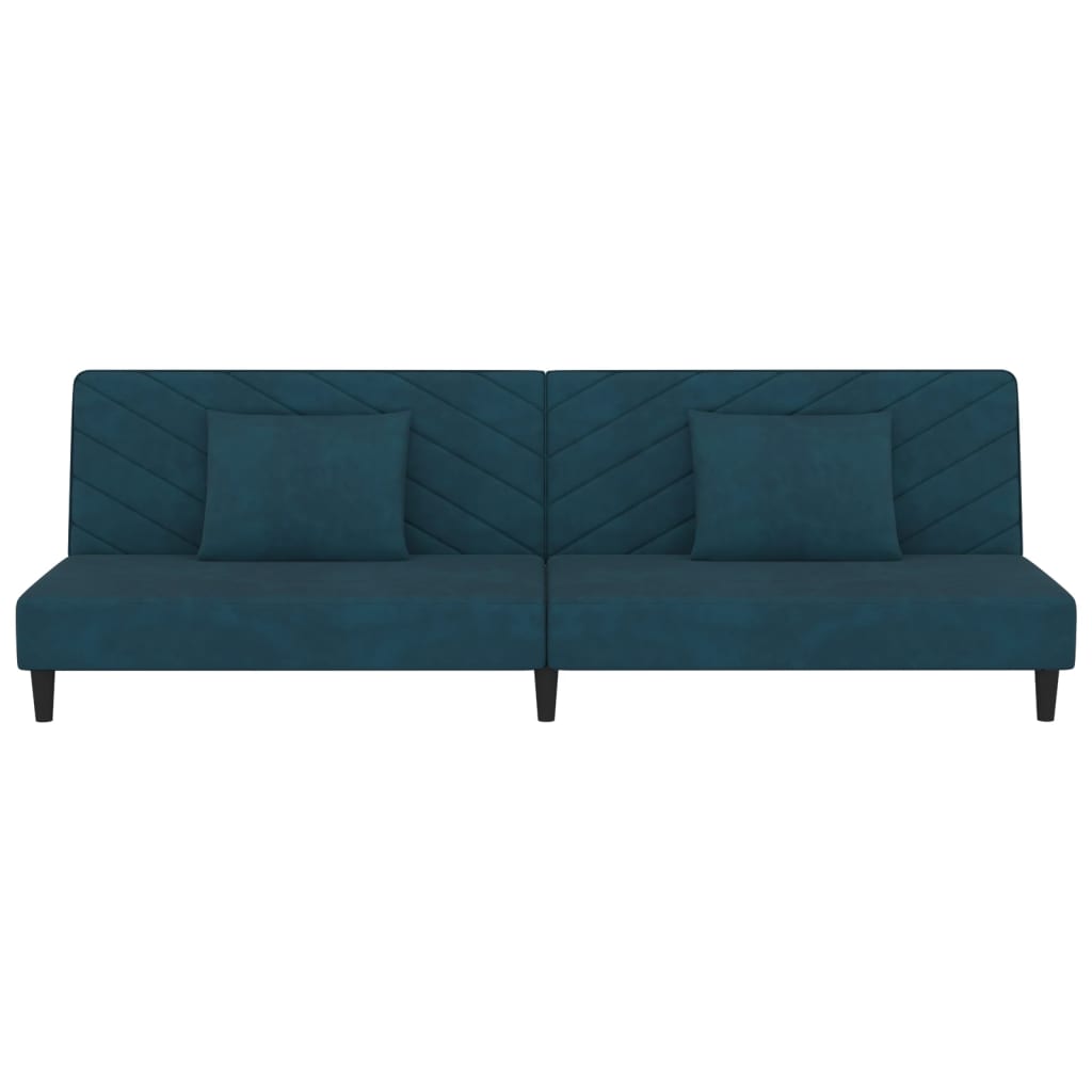 Schlafsofa 2-Sitzer mit 2 Kissen Blau Samt