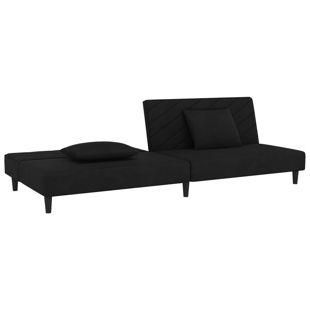 Schlafsofa 2-Sitzer mit 2 Kissen Schwarz Samt