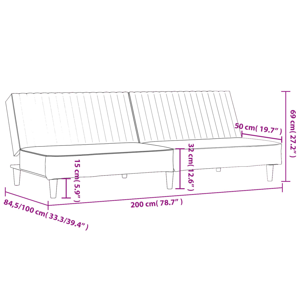 Schlafsofa 2-Sitzer Dunkelgrau Samt