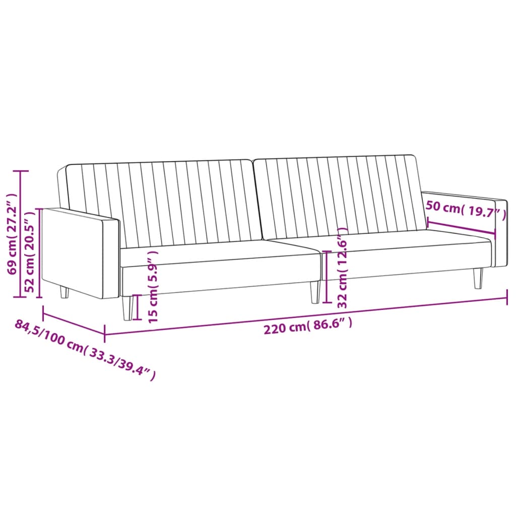 Schlafsofa 2-Sitzer Weinrot Samt