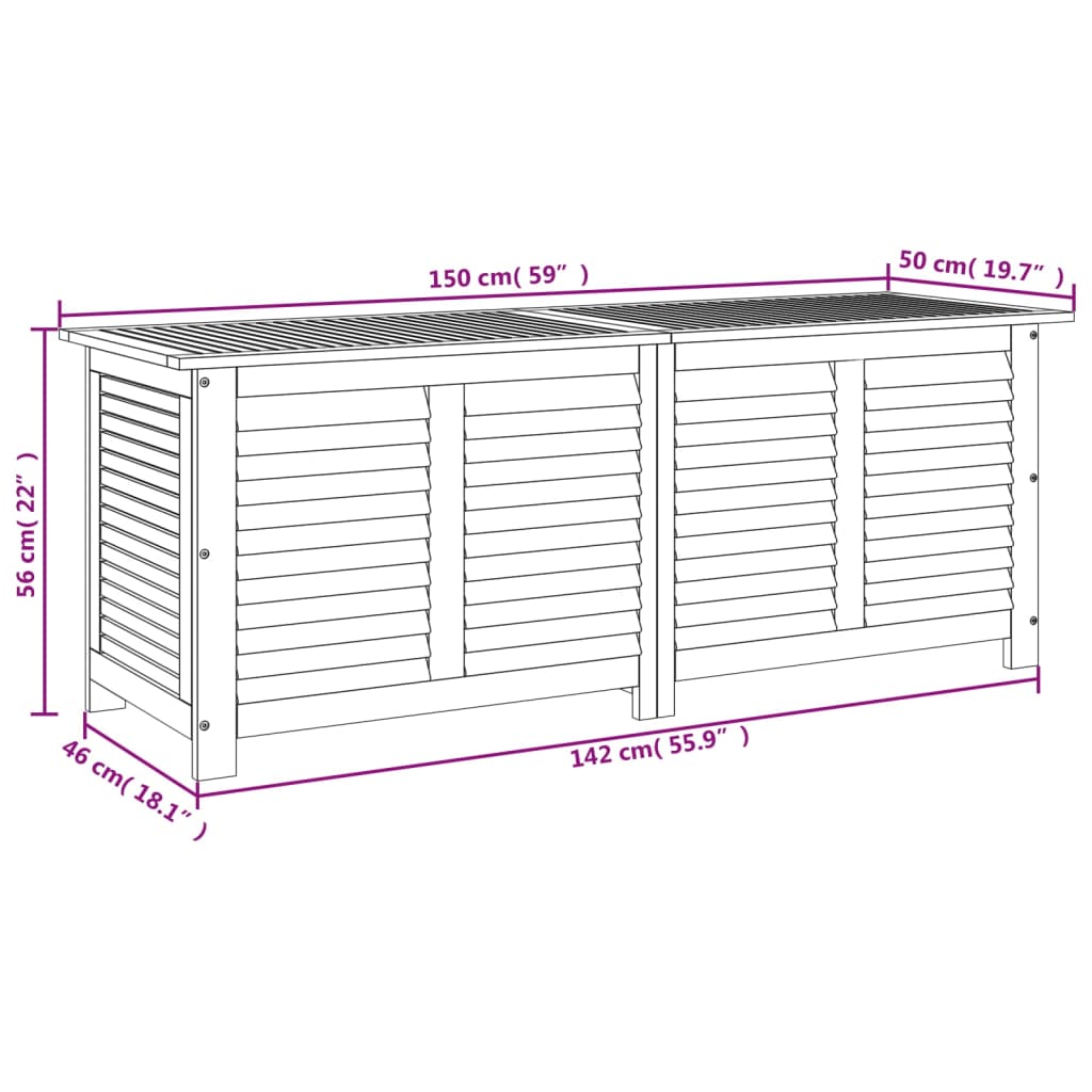 Gartenbox mit Lüftungsschlitzen 150x50x56 cm Massivholz Akazie