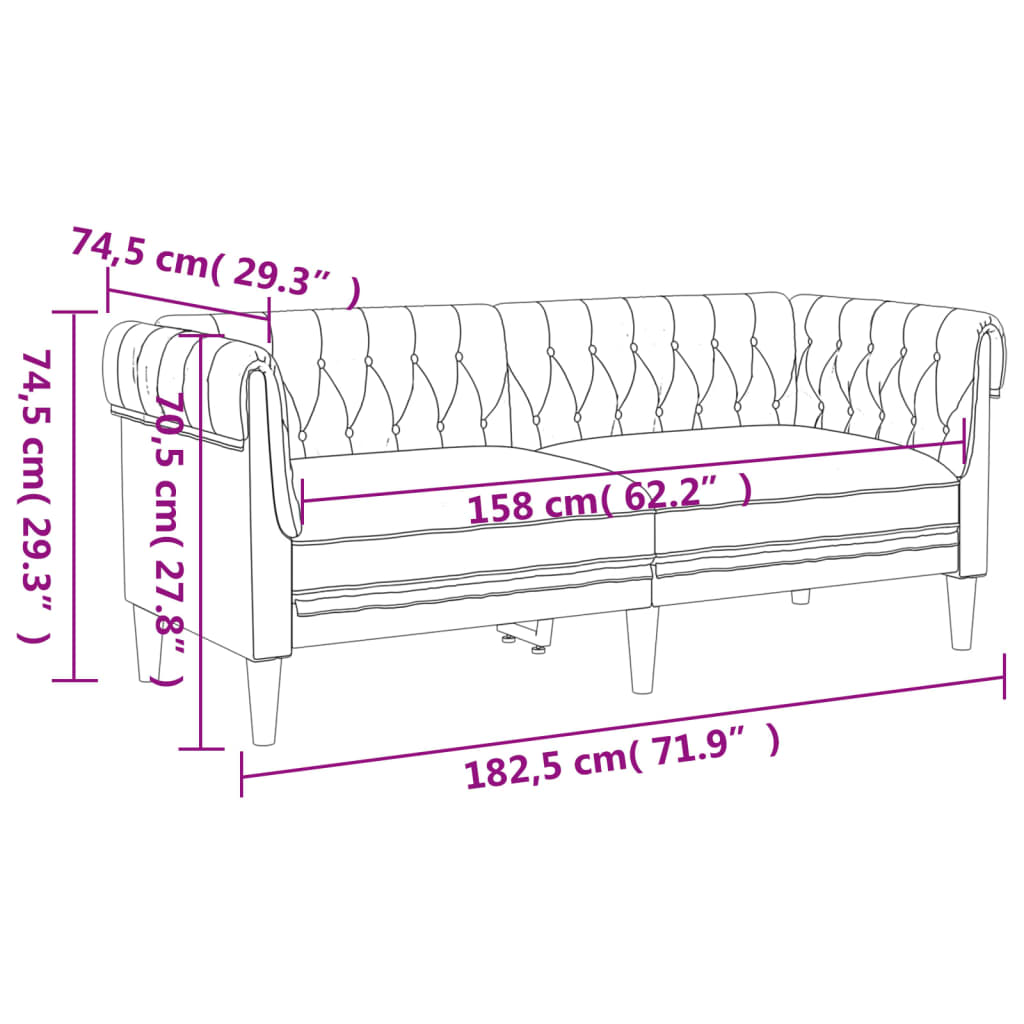 Chesterfield-Sofa 2-Sitzer Hellgrau Stoff