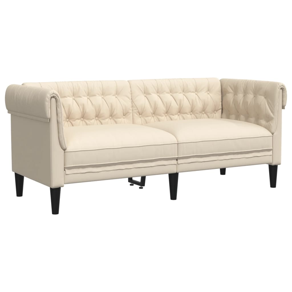 Chesterfield-Sofa 2-Sitzer Creme Stoff