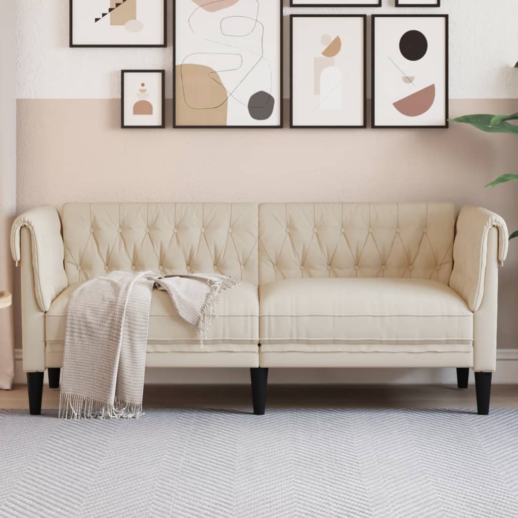 Chesterfield-Sofa 2-Sitzer Creme Stoff