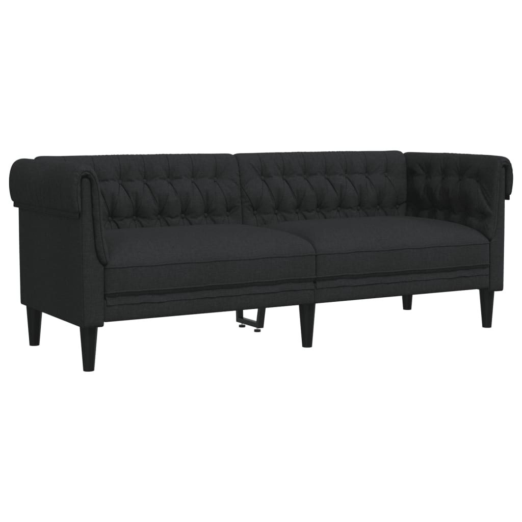 Chesterfield-Sofa 3-Sitzer Schwarz Stoff