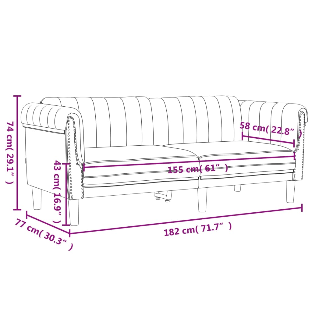 Sofa 2-Sitzer Schwarz Samt