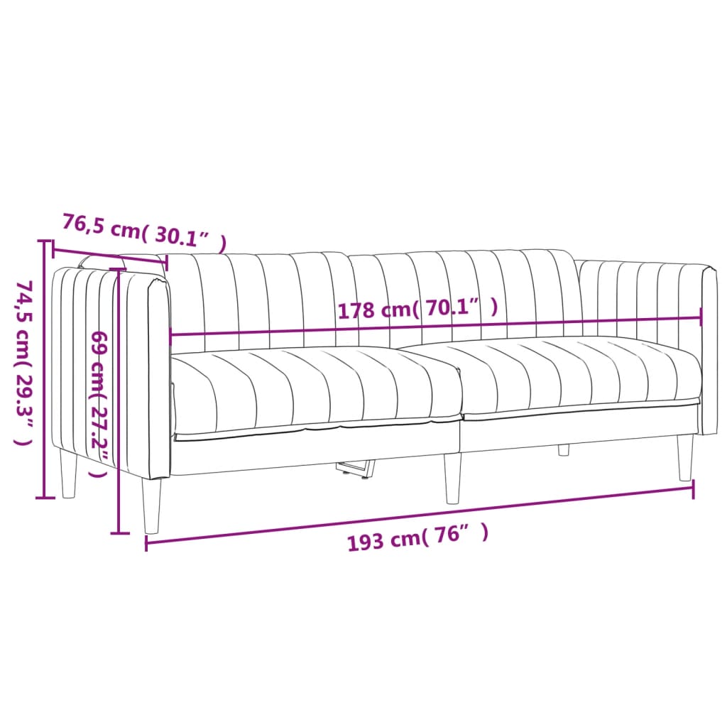 Sofa 3-Sitzer Hellgrau Stoff