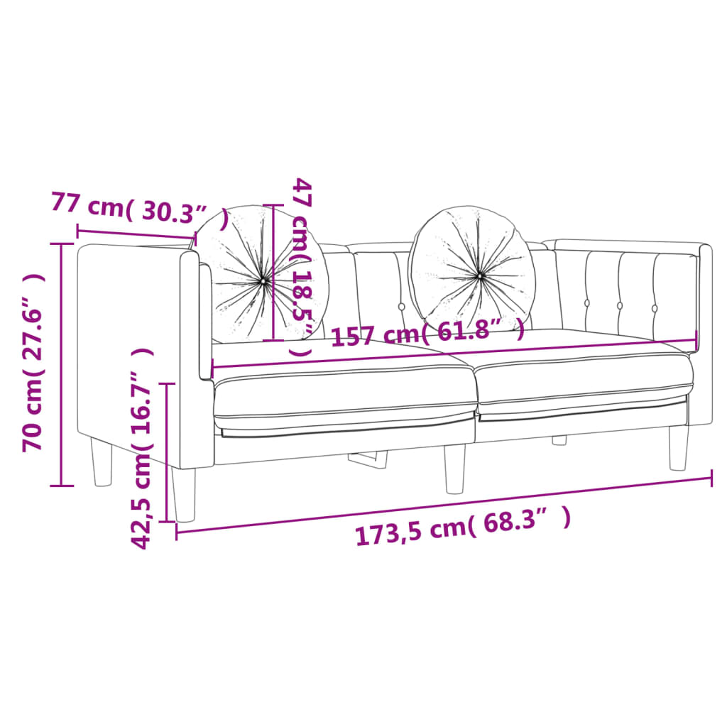 Sofa mit Kissen 2-Sitzer Rosa Samt