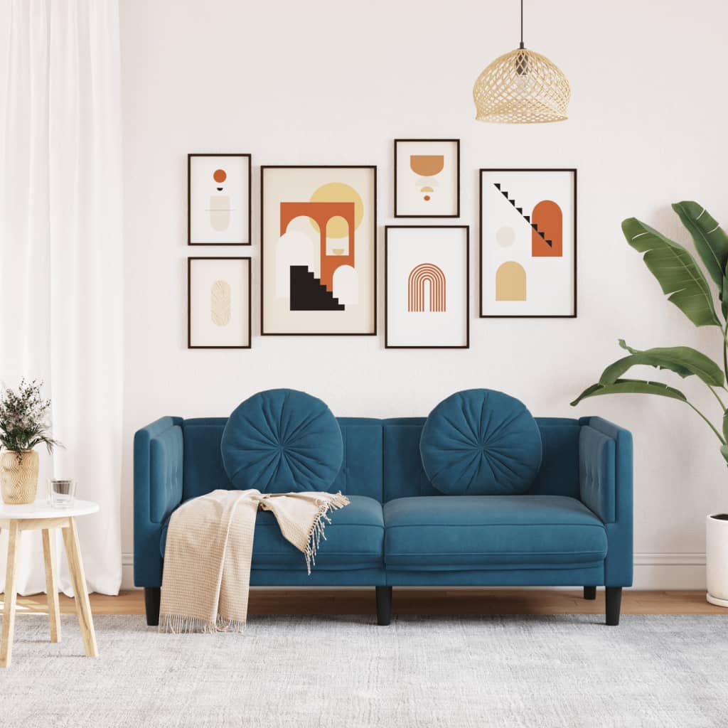 Sofa mit Kissen 2-Sitzer Blau Samt