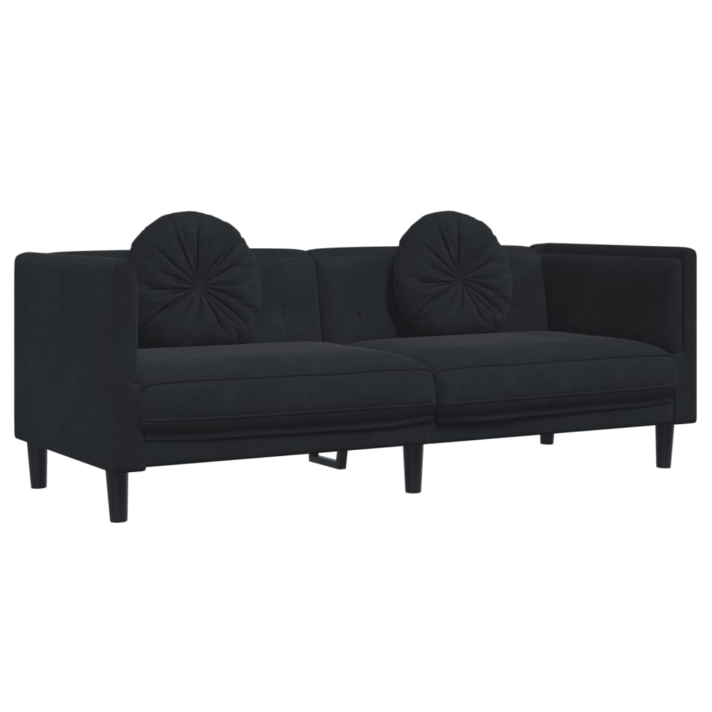 Sofa mit Kissen 3-Sitzer Schwarz Samt