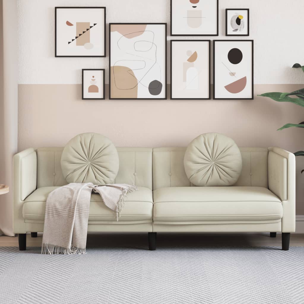 Sofa mit Kissen 3-Sitzer Creme Samt