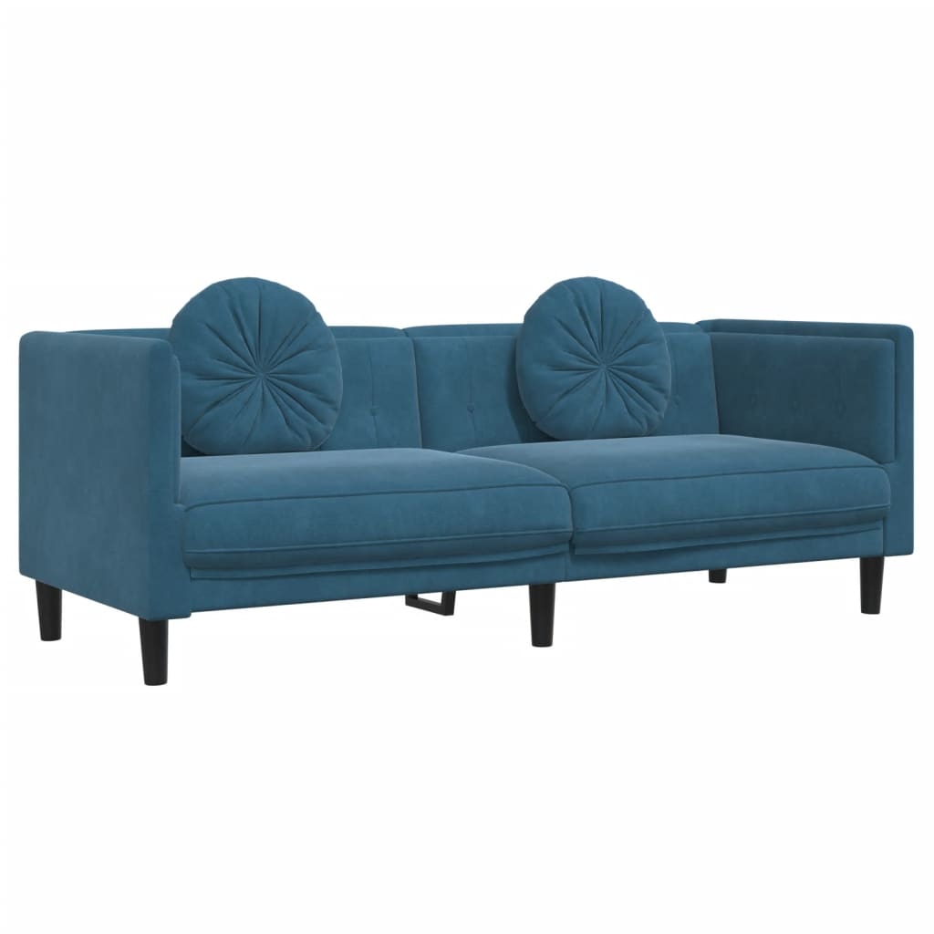 Sofa mit Kissen 3-Sitzer Blau Samt